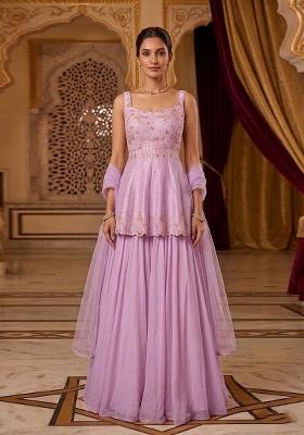 Purple Embroidered Handwork Sharara Set