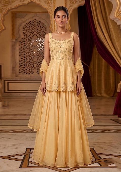 Yellow Embroidered Handwork Sharara Set