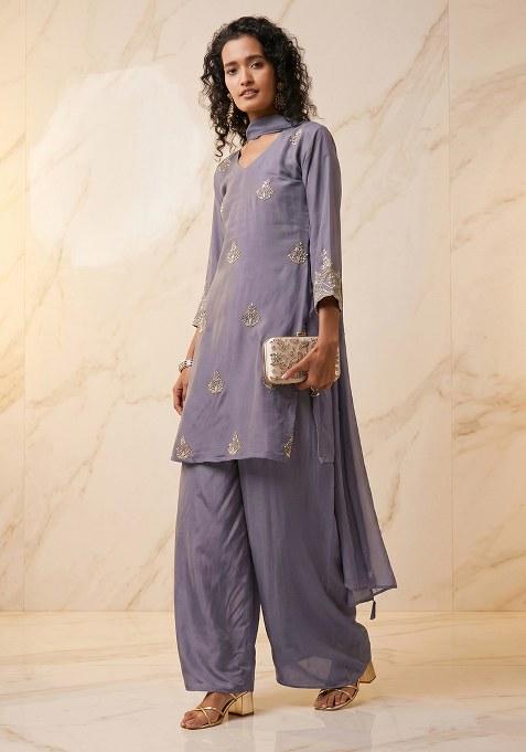 Sage Purple Embroidered Handwork Kurta Set