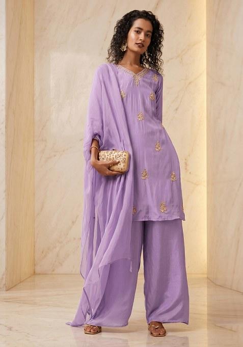 Lavender Embroidered Handwork Kurta Set