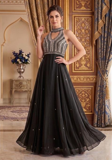 Black Embroidered Handwork Anarkali With Dupatta