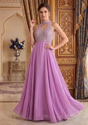 Purple Embroidered Handwork Anarkali With Dupatta