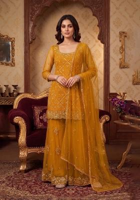 Yellow Embroidered Handwork Sharara Set