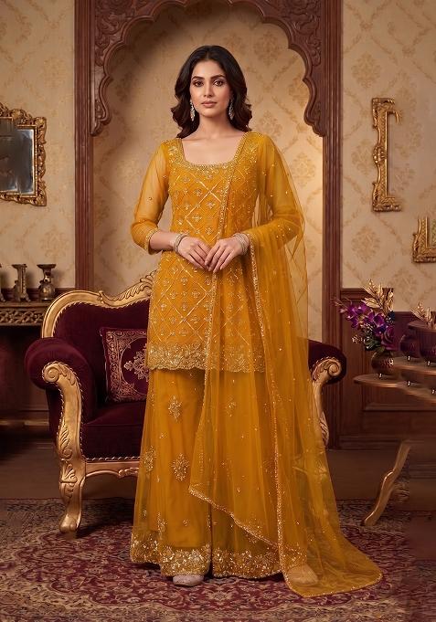 Yellow Embroidered Handwork Sharara Set