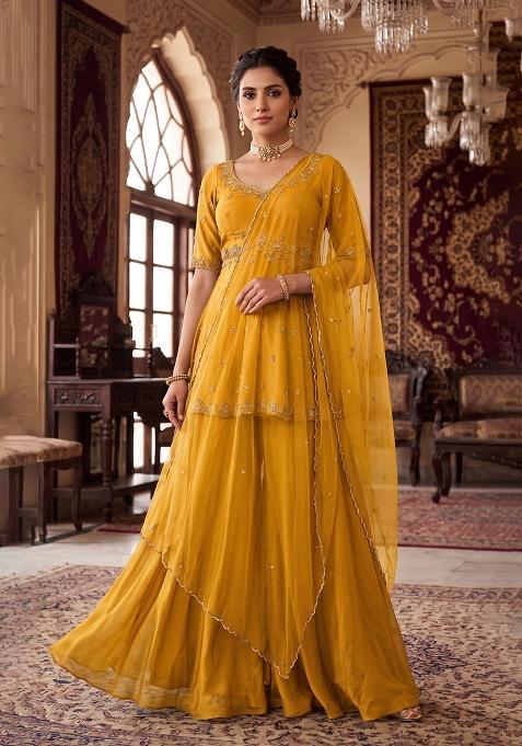 Yellow Embroidered Handwork Sharara Set