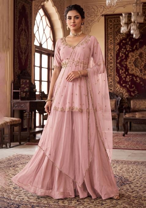 Pink Embroidered Handwork Sharara Set