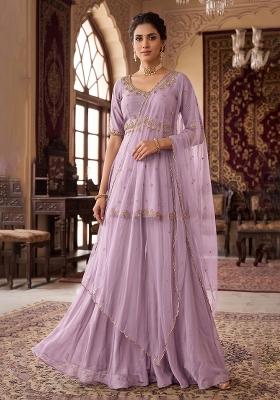 Lavender Embroidered Handwork Sharara Set