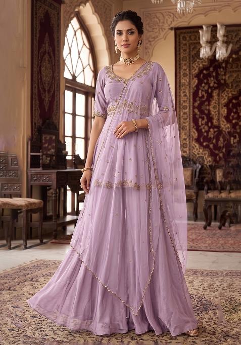 Lavender Embroidered Handwork Sharara Set