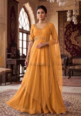Orange Embroidered Handwork Sharara Set