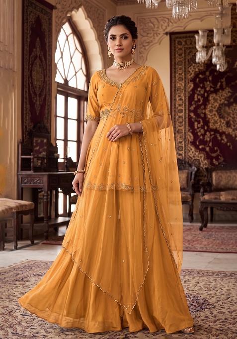 Orange Embroidered Handwork Sharara Set