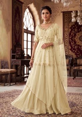 Cream Embroidered Handwork Sharara Set