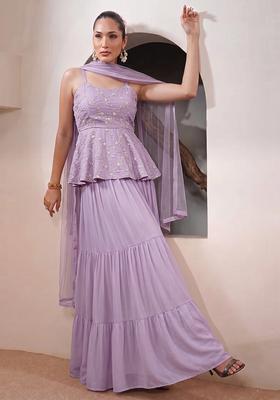Lavender Purple Embroidered Chanderi Sharara Set