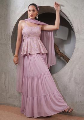 Dusty Pink Embroidered Chanderi Sharara Set