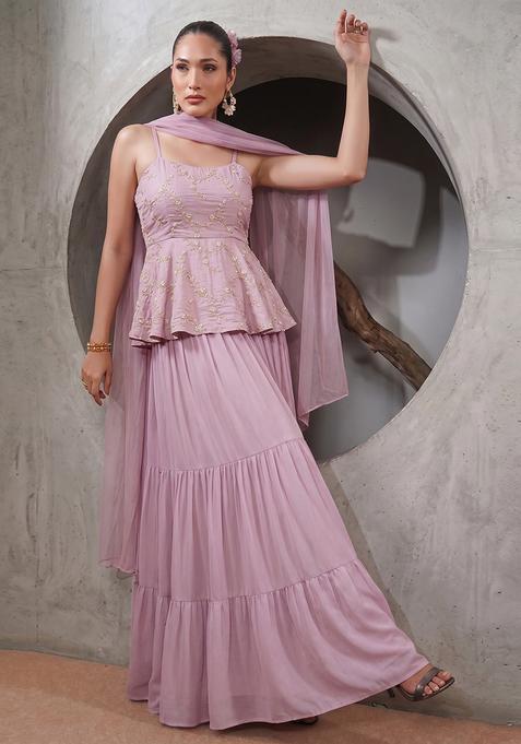 Dusty Pink Embroidered Chanderi Sharara Set