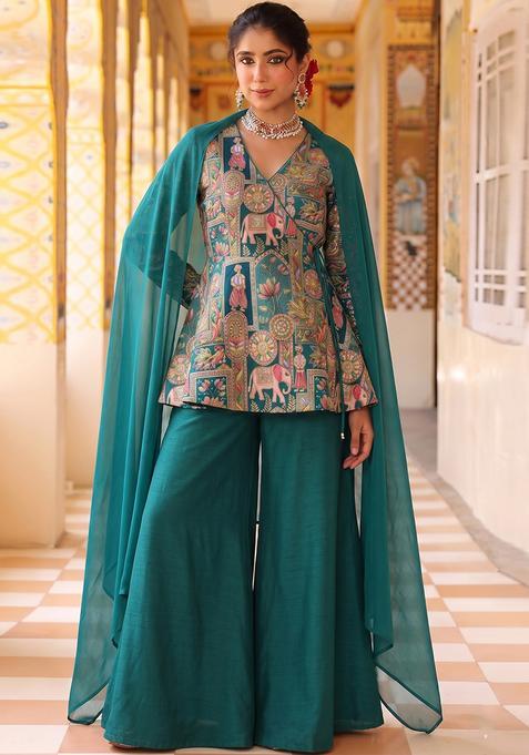 Green Silk Sharara Set