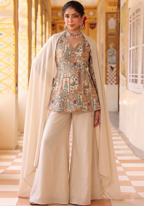 Cream White Silk Sharara Set