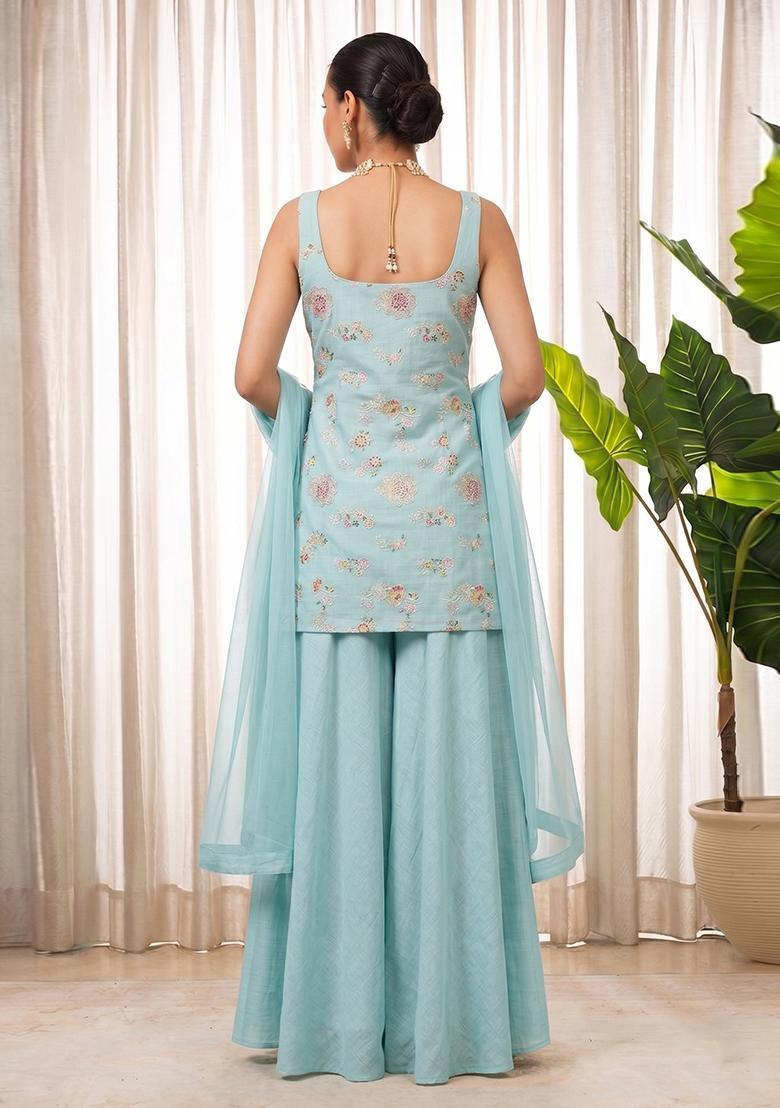 Powder Blue Chanderi Sharara Set - Indya