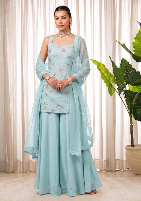 Powder Blue Chanderi Sharara Set