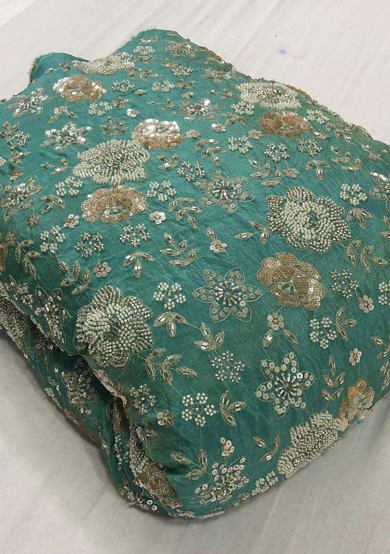 Green Embroidered Georgette Sharara Set - Indya