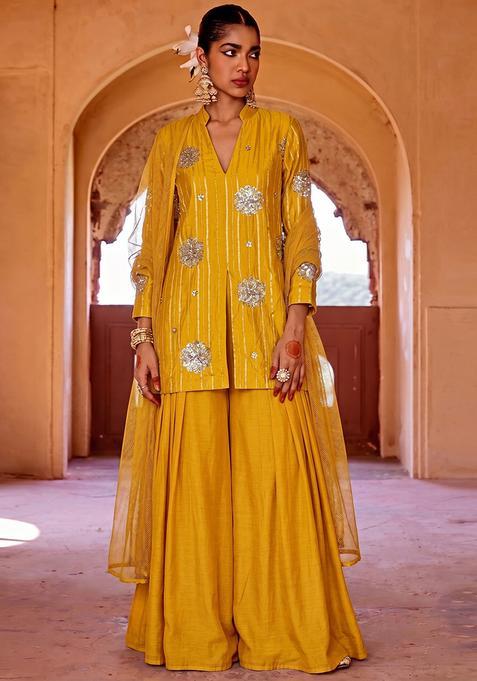 Turmeric Yellow Tissue Sharara Set