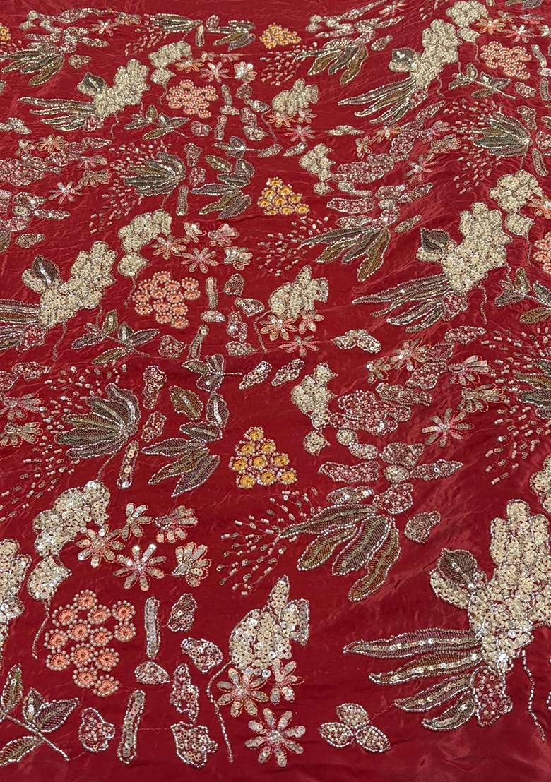 Crimson Red Embroidered Crepe Sharara Set - Indya