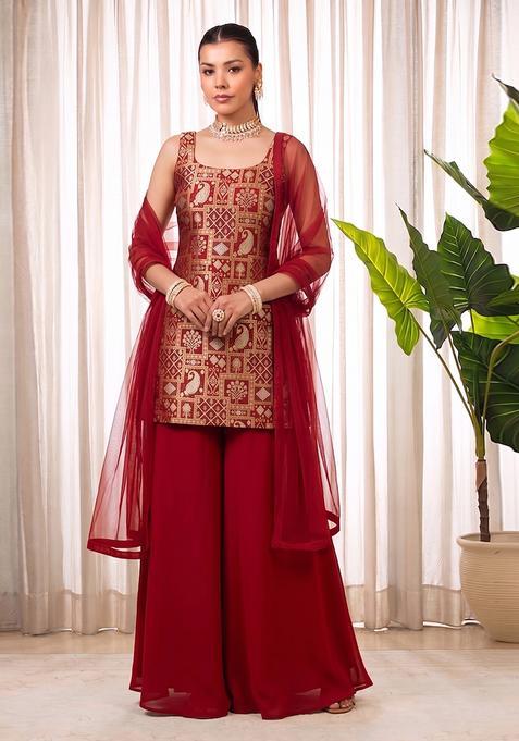 Red Silk Sharara Set