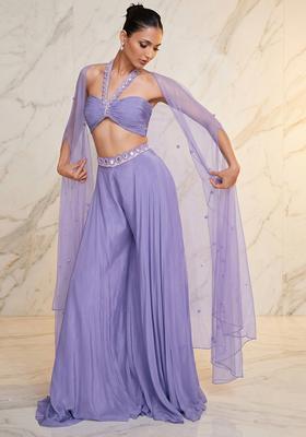 Lavender Embroidered Handwork Fusion Set