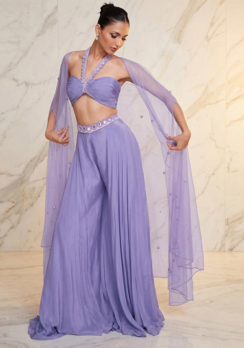Lavender Embroidered Handwork Fusion Set