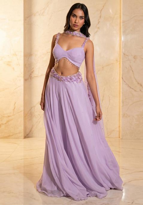 Lavender Embroidered Handwork Lehenga Set