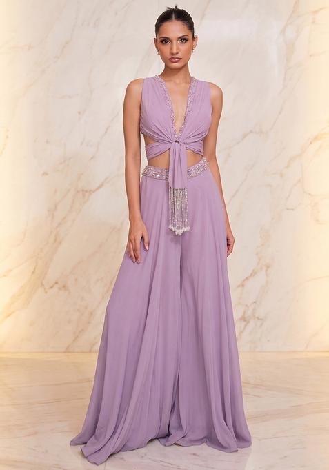 Lavender Embroidered Handwork Fusion Set