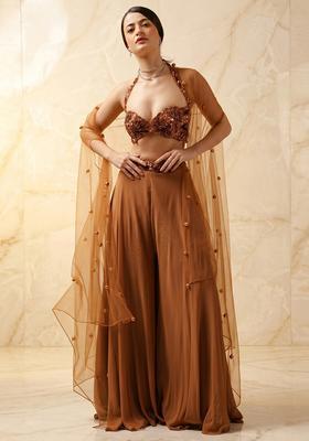 Beige Embroidered Handwork Sharara Set