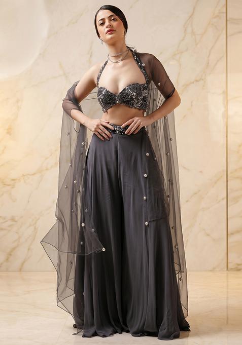 Black Embroidered Handwork Sharara Set