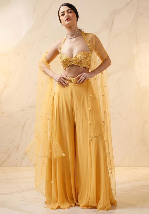 Yellow Embroidered Handwork Sharara Set