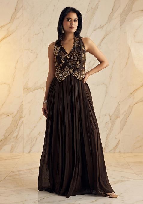 Black Embroidered Handwork Fusion Set