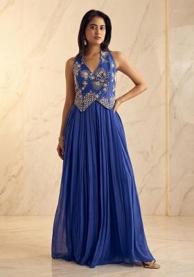Blue Embroidered Handwork Fusion Set