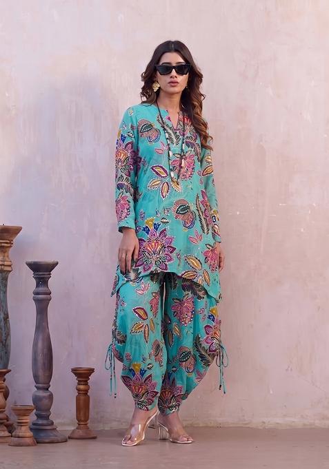 Light Blue Printed Organza Kurta Set