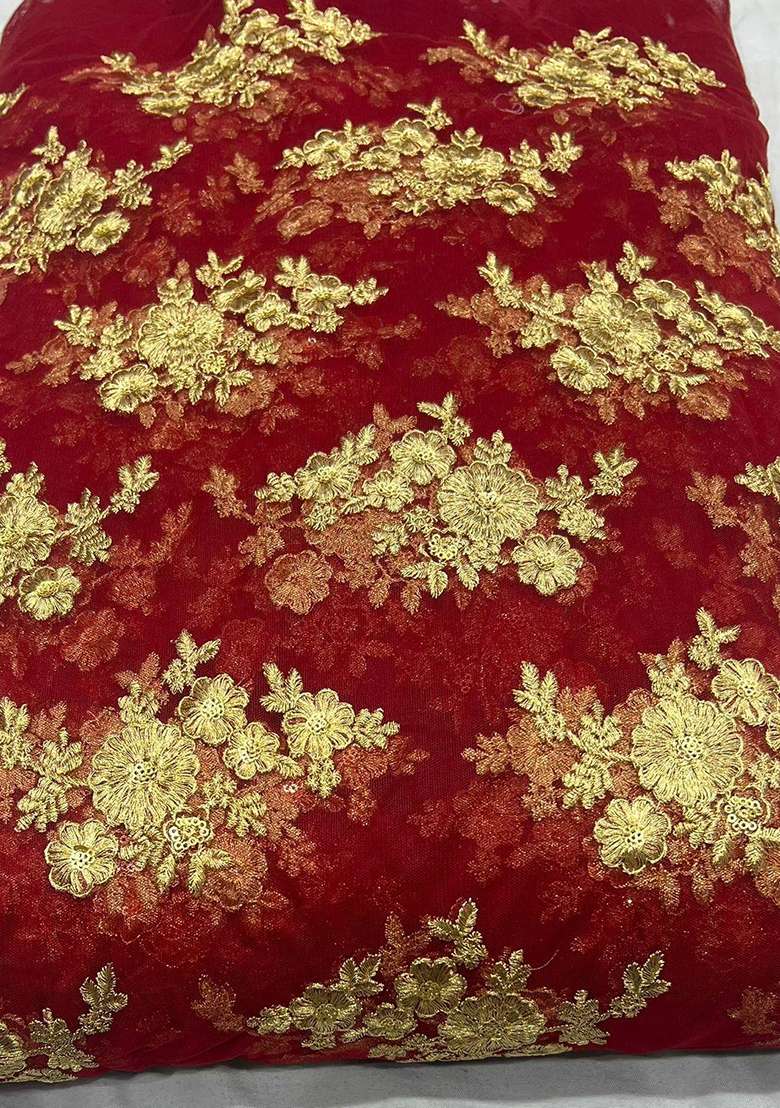 Red Embroidered Net Sharara Set - Indya
