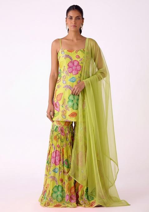 Light Yellow Printed Sharara Set