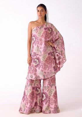 Pink Printed Chinon Sharara Set