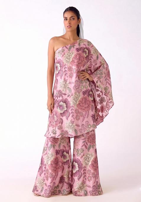 Pink Printed Chinon Sharara Set