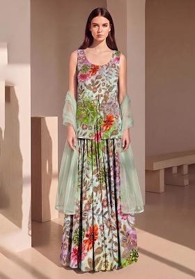 Multicolor Printed Crepe Sharara Set