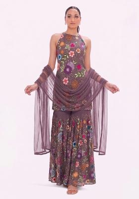 Multicolor Embroidered Georgette Sharara Set