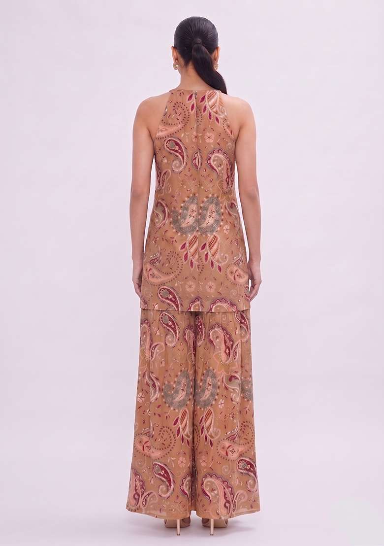 Orange Printed Crepe Sharara Set - Indya