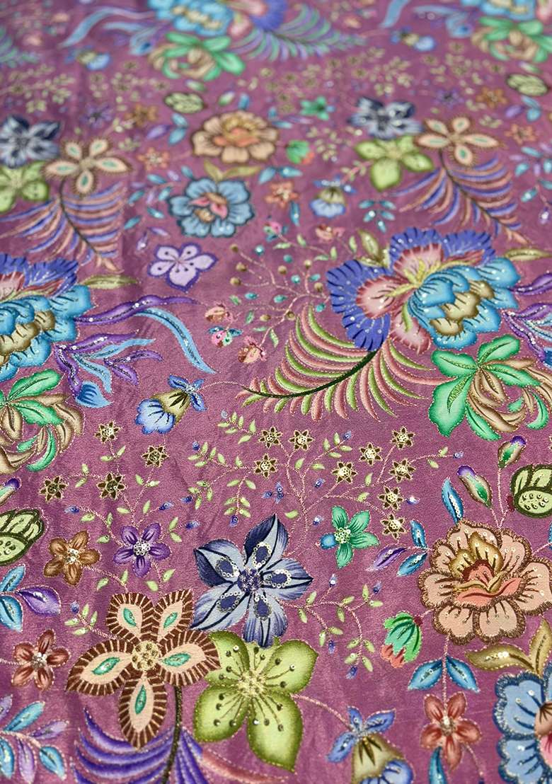 Purple Printed Chinon Fusion Set - Indya