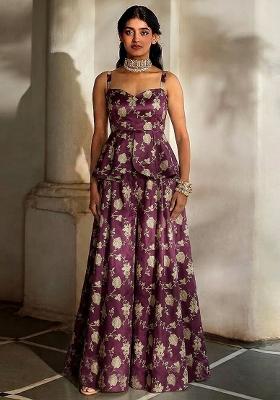 Deep Wine Silk Sharara Set