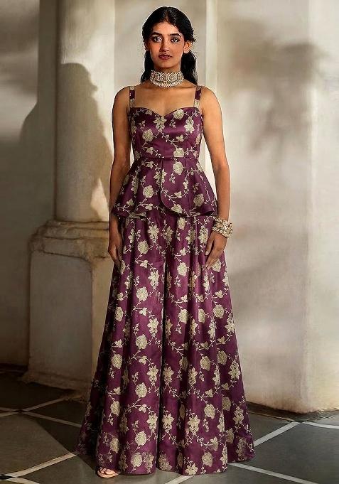 Deep Wine Silk Sharara Set