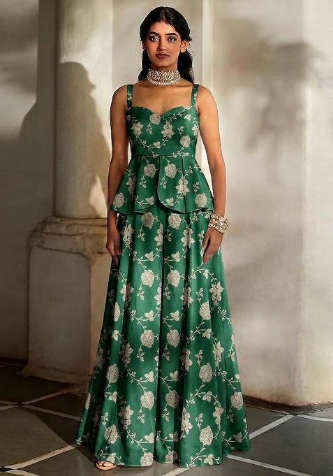 Green Silk Sharara Set