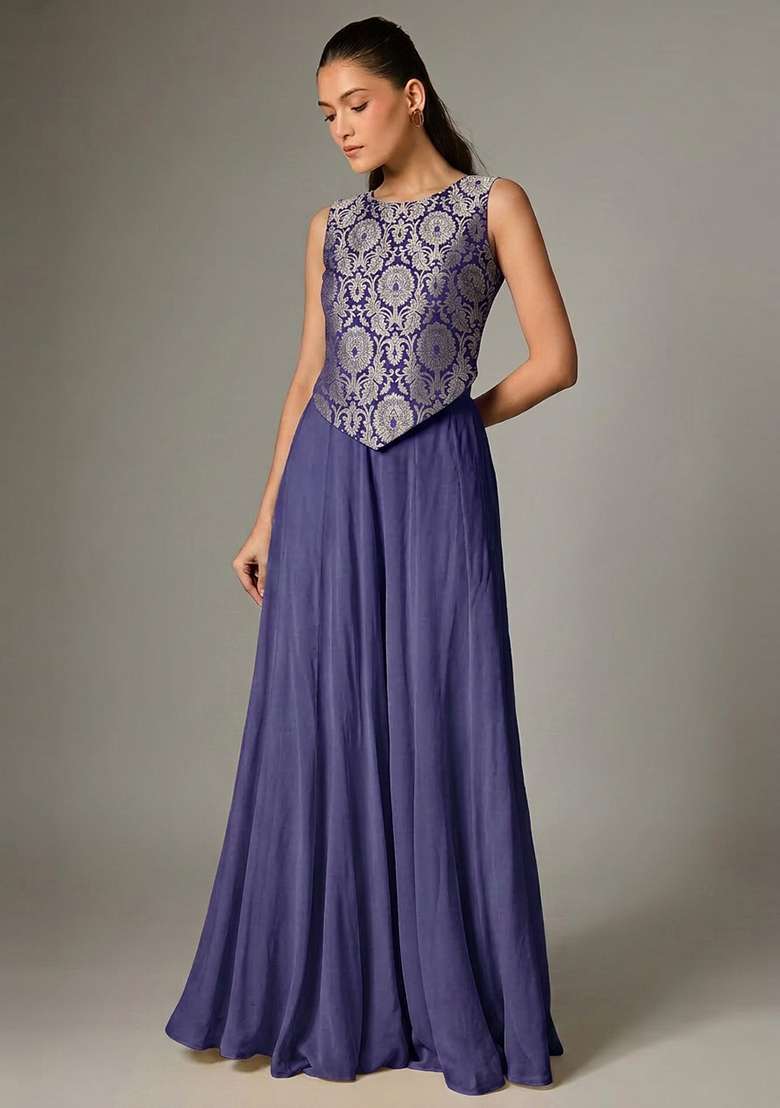 Violet Silk Fusion Set for Diwali and Festive Wear - Indya