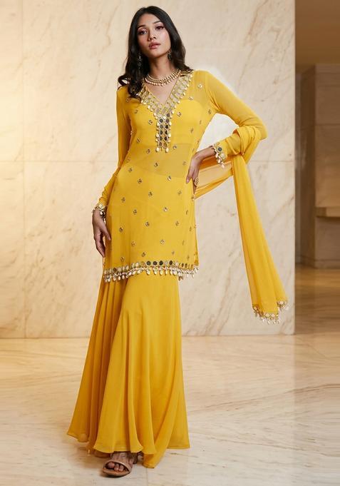 Yellow Embroidered Handwork Sharara Set