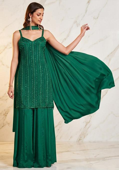 Emerald Green Embroidered Handwork Kurta Set